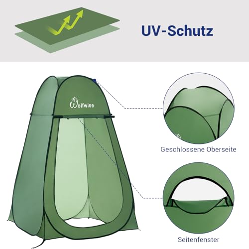 WolfWise Pop-Up Duschzelt, Toilettenzelt, Umkleidezelt, Tragbar Camping Duschkabine WC Zelt Mobile Umkleidekabine Outdoor Klozelt, Sichtschutz Geräumiges Privatzelt Lagerzelt für Wandern Strand Grün – Bild 3