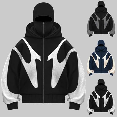 Sudadera balaclava unisex con cremallera 1/4 y capucha ninja Y2K 3