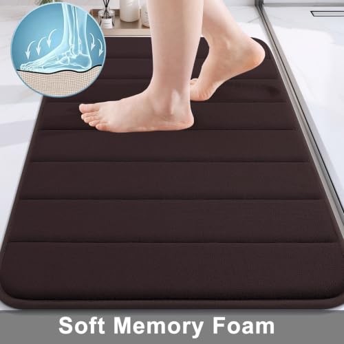 Image of Buganda Memory Foam Soft Bath Mats Non Slip Absorbent Bathroom Rugs Rubber Back (20 x 32, Brown)