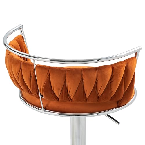 Butacos giratorios de 360°, set de 4 unidades, altura ajustable para barra, sillas modernas tapizadas en terciopelo con estructura metálica plateada, para isla de cocina o comedor (naranja) miniatura 7