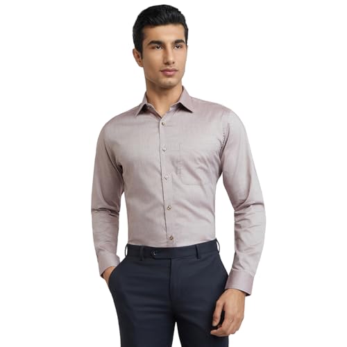 Image of Raymond Men's Slim Fit Solid Pattern Pure Cotton Semi Cut Away Collar Full Sleeve Formal Shirt