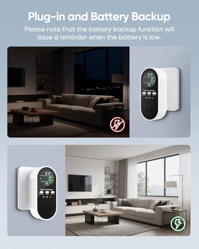 5-in-1 Carbon Monoxide Detectors, Natural Gas Leak Detector, Plug-in & Battery Backup Co Detector, HD Digital Display, CO Gas Temp Humidity Sensor, 1-Pcs, Black - Image 4