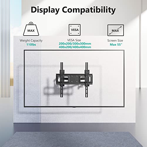 Image of WALI Corner TV Wall Mount for 26-55 inch Flat Curved TVs, Full Motion Corner Bracket for LED, LCD, OLED Screens up to 110lbs, 400x400mm Mounting Holes, Black
