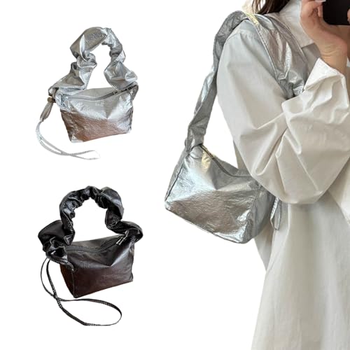 Sac de drapé plissé argenté avec fermeture cordon effet métallisé - 4