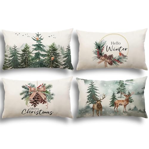 YCOLL Cojines Navidad 40x60 Funda Cojin Navidad Juego de 4 Fundas...