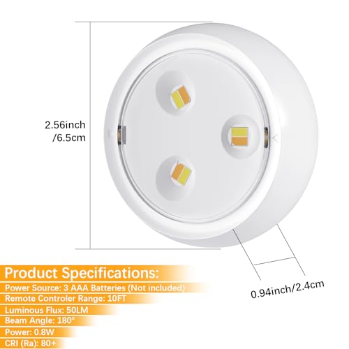 Image of LED Puck Lights with Remote, 3 Color Light, Battery Operated Push Light Under Cabinet Light, Dimmable Tap Light, 50 Lumens, Stick On Closet Light