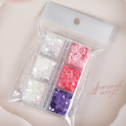 Holographic Nail Art Glitter Sequins, 6 Grids Cherry Blossom Nail Sequins 3D Sakura Flower Petals Nail Flakes Nail Supplies For Women Girls Acrylic Nail Decoration Crafts(Cherry Blossom) #TOP7