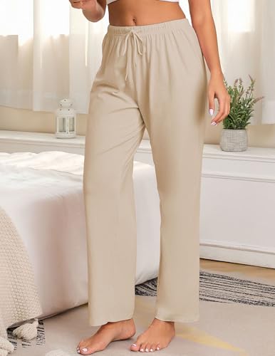 Image of Veseacky Women 100% Cotton Pajama Bottoms Comfy Soft Lounge Sleep Pants Drawstring Sleepwear 3 Pack S-XXL
