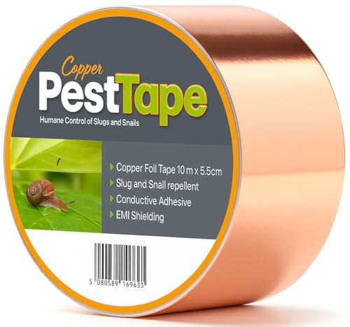 EFA International Copper Slug Tape 55mm x 10M Slug & Snail Repellent Barrier Pet Safe & Chemical-Free Copper Tape for Slugs EMI Shielding and Crafts Weatherproof Garden Protection (55mm x 10M)