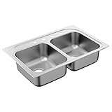 Moen G202134 2000 Series 20 Gauge Double Bowl Drop In Sink, Stainless Steel