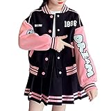 YUUMIN Kinder Mädchen College Jacke Baseballjacke Mit High Waist Faltenrock Plisseerock 2tlg Schuluniform Schoolgirl Outfit Streetwear Rosa 152-164