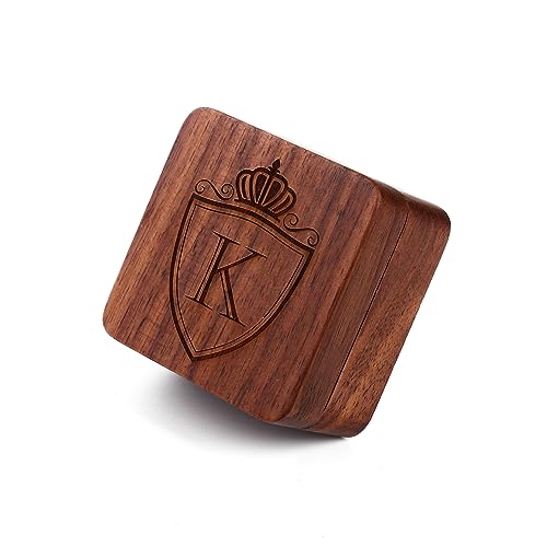 Image of Mens Initial Silver Cufflinks A-Z Alphabet Letter Steel Cuff Links with Engraved Walnut Wood Box Groom Groomsman Wedding Set