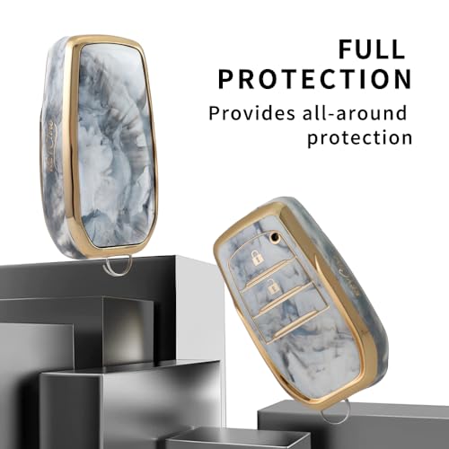 Image of keyzone TPU car key cover compatible for Toyota Innova Crysta, Hilux, Innova HyCross 2 button smart key (Marble)
