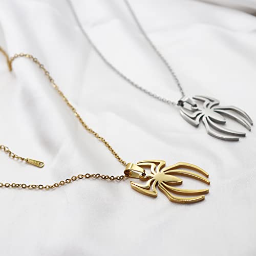 Spider Necklace for Men Women Titanium Stainless Steel Gold Silver Lightweight Fashion Anime Goth Cool Hippie Spider Man Pendant Necklace3