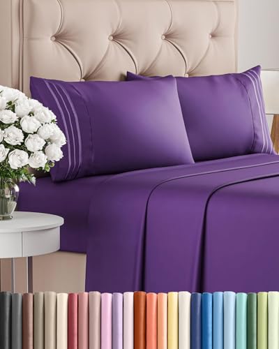 Queen Size 4 Piece Sheet Set - Comfy Breathable & Cooling Bed Sheets Set - Hotel Luxury Bedding for Women, Men, Kids, Teens, Boys & Girls - Deep Pockets, Ultra-Soft, Wrinkle Free - Oeko-Tex - Purple