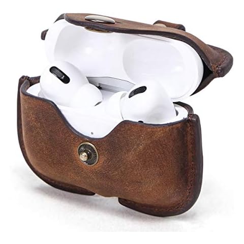 Airpods Pro Leather Case,Hiram Crazy Horse Cowhide Leather Portable Travel Case for Airpods Pro,Headphone Cases for AirPods Pro Charging Case(Coffee) Cover