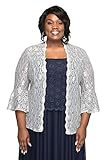 SLEEKTRENDS Plus Size Bell Sleeve Long Sequin Bolero Jacket | Lace Shrug (Silver, 24W)