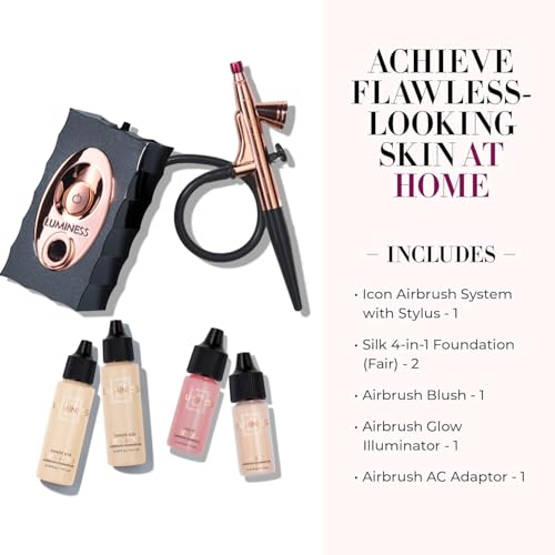 Luminess Air Icon Makeup Airbrush System and 4-Piece Foundation Starter Kit, Fair Coverage - Quick, Easy & Long Lasting Application - Includes Silk 4-In-1 Foundation, Highlighter & Blush