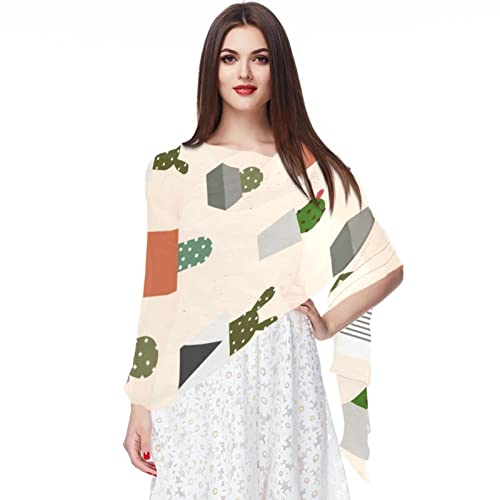 Foulard en mousseline de soie dessiné main motif cactus vert élégant pour femme