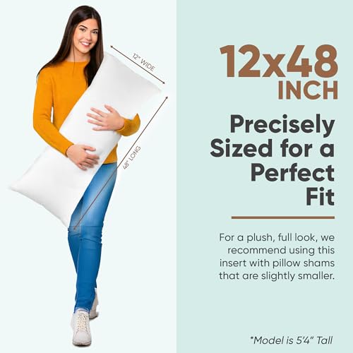 Image of Pillowflex Synthetic Down Pillow Insert 12x48 in - Karate Chop Pillow | Large Rectangle Sham Form, Plush Polyester Cotton Blend, Cloud-Like Comfort, Clump-Resistant Fill, Smooth Elegant Finish