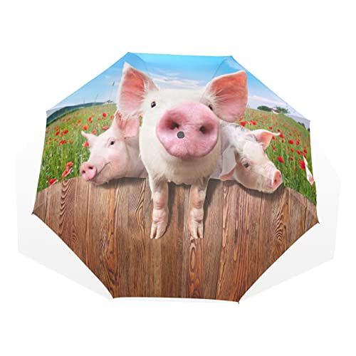 Parapluie 3 plis motif cochon et fleurs pour voyage en plein air