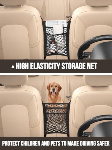 Image of New Fi Backseat Car Organizer(20 Storage Pockets),Come with Free 1 Seat Net and 2 Headrest Hook, Touch Screen Tablet Holder, Divider for Driving Safely Children & Pets, Car Organizer (black)