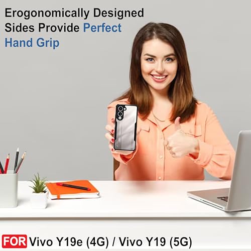Image of CEDO Backcover for Vivo Y19e (4G) / Vivo Y19 (5G) | Camera Protection Shockproof Bumper-Edge | Acrylic Crystal Clear 360 Degree Protection TPU+PC | Transparent Eagle Back Case Cover (Black)