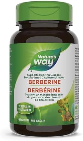 Nature’s Way Berberine, with 500 mg berberine HCl to support healthy glucose metabolism and total cholesterol levels, Vegetarian, 60 Capsules