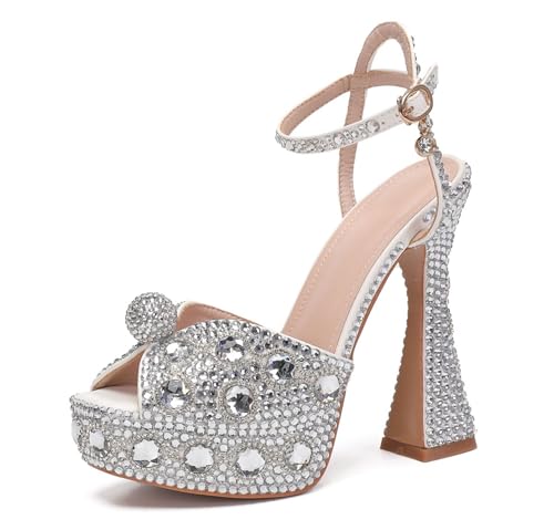 Minishion Womens Platform Wedding Shoes Slingback High Heel Party Evening Sandals with Pearl