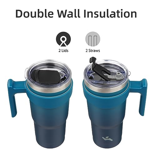 Image of Konokyo 20 oz Tumbler with Handle and Straw, Insulated Travel Mug