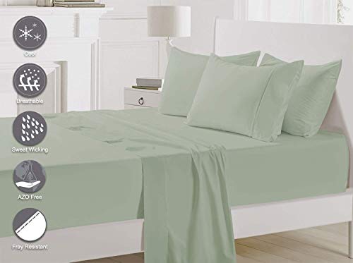Pizuna 400 Thread Count Cotton King Sheets Set Light Sage, 100% Long Staple Combed Cotton Soft Sateen Bed Sheets with Stylish 4 inch Hem, fit Upto 15 inch Deep Pocket (Green King 100% Cotton Sheets) - Thumbnail 5