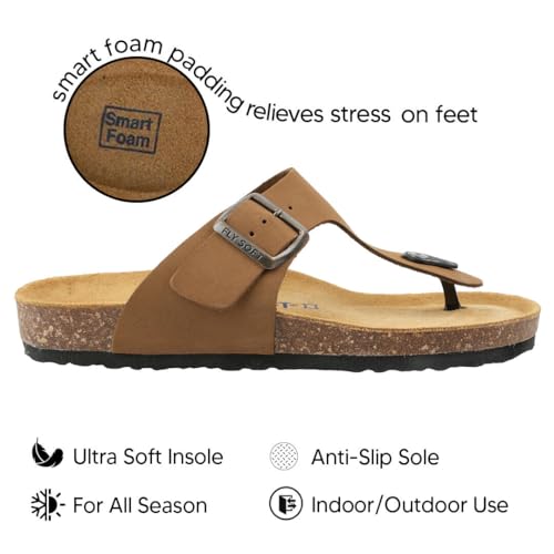 Image of 100% Genuine Leather Men's Sandals - Comfortable Cushioned Smart Foam Footbed, Slip-On Slides for Casual Summer Wear, Adjustable Fit, Durable Non-Slip Sole
