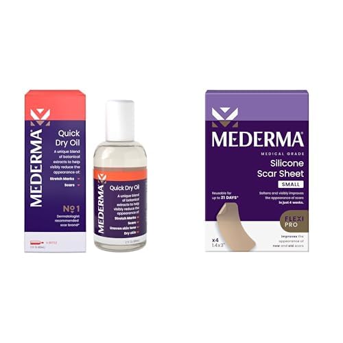 Mederma Scar Treatment Bundle - Quick Dry Oil 2.02 Oz (60ml) with Natural Botanical Extracts & Medical Grade Silicone Scar Sheets (4 Count)