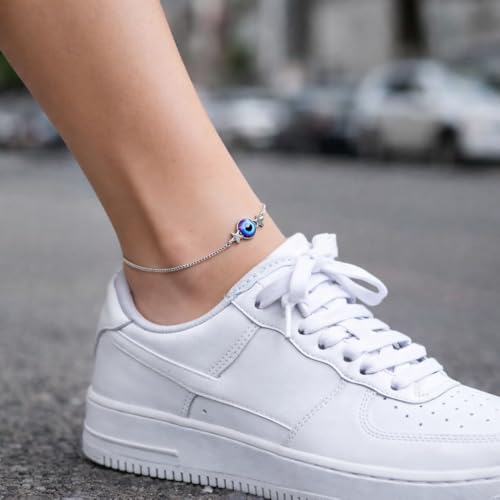 Image of High Trendz Evil Eye Anklet for Women & Girls | Silver Plated Nazar Charm Anklet | Adjustable Minimal Foot Jewellery | Gift for Birthday, Rakhi, Valentine