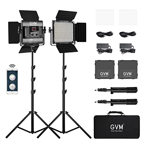 GVM - Kit di illuminazione video a 480 LED con controllo app, bicolore variabile 2300 K ~ 6800 K con display digitale luminosità del 10 ~ 100% per la fotografia video, CRI97+ TLCI97 pannello LED + GVM - Kit di illuminazione video a 480 LED con controllo app, bicolore variabile 2300 K ~ 6800 K con display digitale luminosità del 10 ~ 100% per la fotografia video, CRI97+ TLCI97 pannello LED +