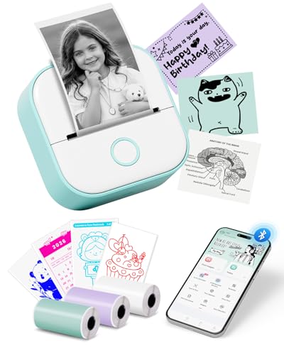 Memoking Sticker Printer - T02 Mini Printer Print Pods Portable Thermal Inkless Sticker Maker Machine Bluetooth Pocket Impresora Portátil Instant Print for Notes, Anatomical Diagrams, Journal,DIY,Gift