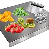 TailoTec Kit Tabla de Cortar Acero Inoxidable 304-40x30 cm + Espátula Cocina Recoge Verduras 14x12 cm | Higiénico y Antibacteriano | Ideal para Carne, Frutas, Verduras o Amasar | Fácil de Limpiar.