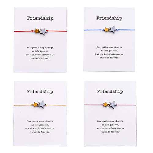 PIPITREE 4Pcs Braided Wish Bracelet Gift Card Friendship Jewelry Charm Bracelet,Multicolor Star