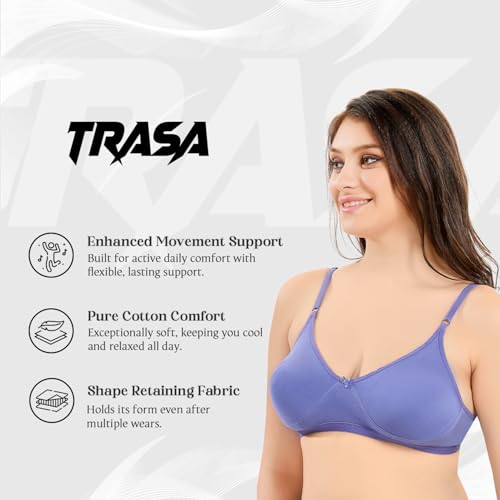 Image of TRASA Women's & Girls' Cotton Non Padded Non-Wired T-Shirt Bra - (Pack of 3)