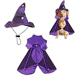 Halloween-Kostümset für Hunde, Lila Hexenumhang und Hut Welpenkostüm Haustier-Zaubererumhang Teufels-Vampir-Outfit für Kleine Mittelgroße Hunde Halloween-Partys Cosplay-Bekleidung Zubehör