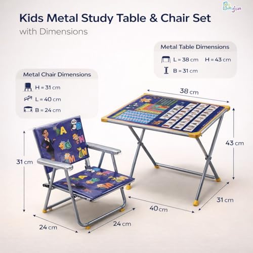 Image of Ultimate Kids Study Table and Chair Set | Foldable Metal Frame Study Desk for Kids | Portable Table Chair for Study, Homework, Drawing & Learning | Strong Children Desk (Blue)