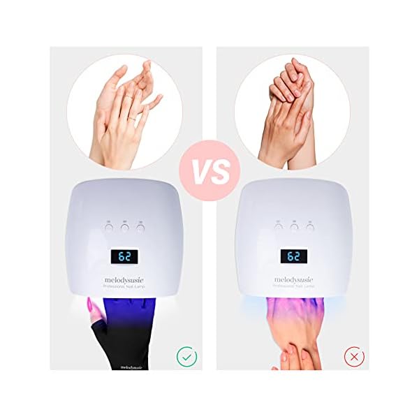 MelodySusie-UV-Glove-for-Gel-Nail-Lamp-Professional-UPF50-UV-Protection-Gloves-for-Manicures-Nail-Art-Skin-Care-Fingerless-Anti-UV-Sun-Glove-Protect-Hands-from-UV-Harm-Sunburn-Home-Outdoor-Use MelodySusie UV Gloves for Gel Nail Lamp, Professional UPF50+ UV Protection Gloves for Manicures, Art Skin Care Fingerless Glove for Women Men Protect Hands from Sun and Nail Dryer Harm (Black)