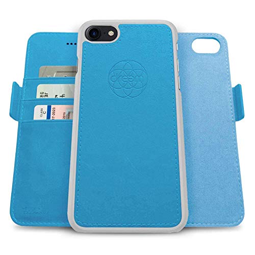 Image of dreem Fibonacci 2-in-1 Wallet Case for Apple iPhone SE 3 (2022), SE 2, & 8 /7 - Luxury Vegan Leather, Magnetic Detachable Shockproof Phone Case, RFID Card Protection, 2-Way Flip Stand - Sky