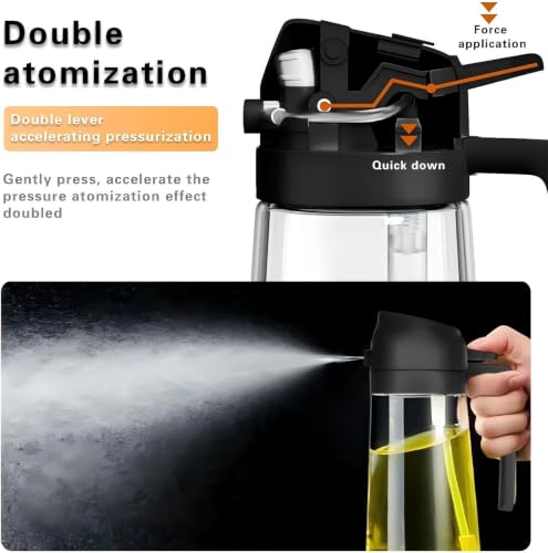 Image of 2 PCS Oil Sprayer, 2 in 1 Oil Sprayer for Kitchen Cooking, 470ml Oil Spray Bottle for Home (Black+White)