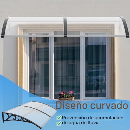 Miniatura 5 de Ansobea Marquesina Para Puerta De Casa 100x200 Cm, Techo De Policarbonato Hueco 5 Mm Con Estructura De Abs, Tejadillo Transparente, Protección Contra La Lluvia, La Nieve Y Los Rayos Uv