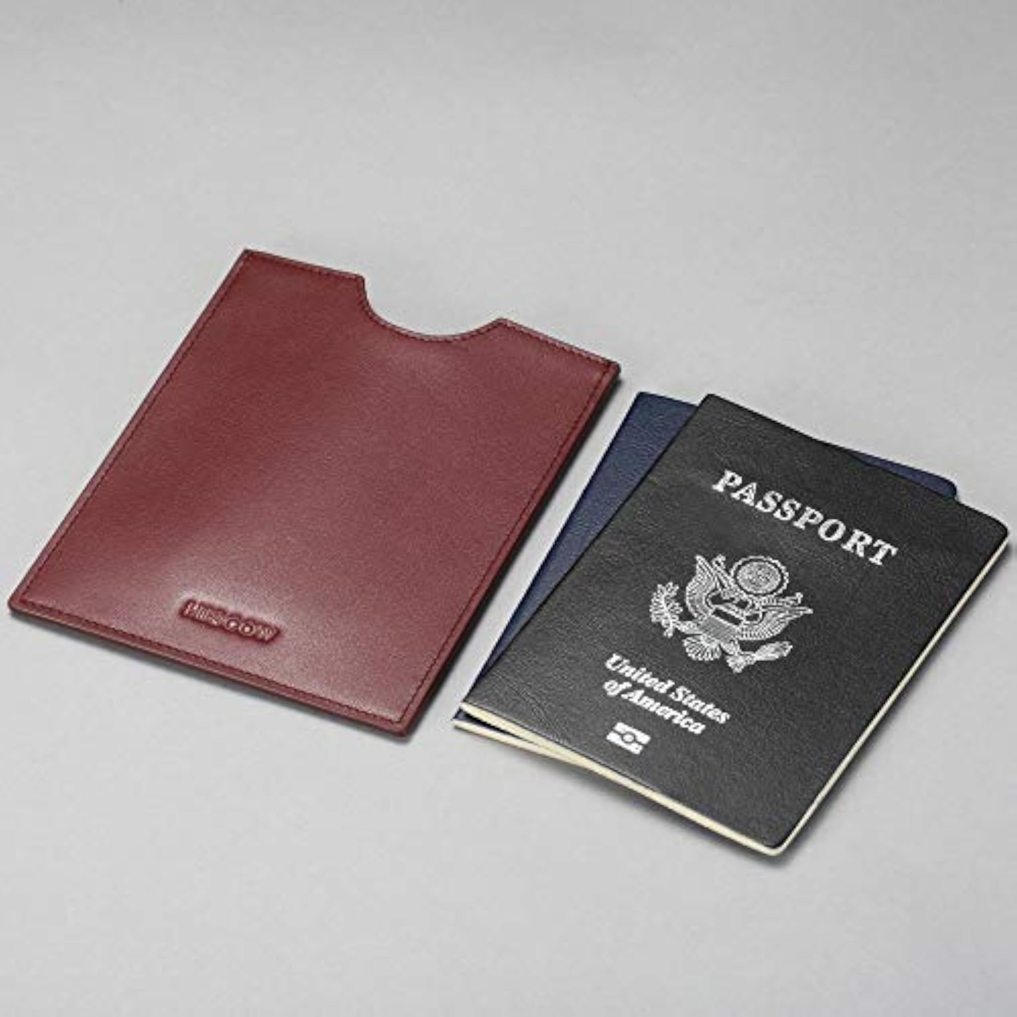 Minimalist Leather Passport Sleeve, Slim Holder in Wine Red