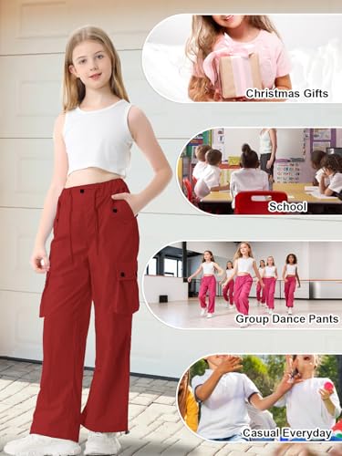 Image of Cromoncent Cargo Pants Girls & Women Parachute Pants Y2K Baggy Rave Clothes Waterproof with Pockets, 6 Years - 3XL