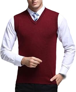 REHJJDFD Men's V-Neck Wool Knitted Vest Male Cashmere Sleeveless Sweater Pullovers