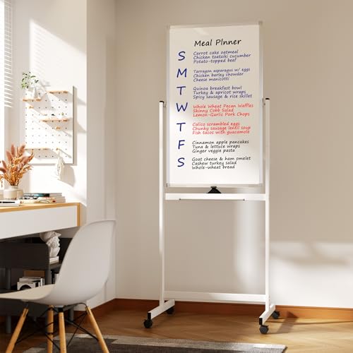 Image of Large Rolling Whiteboard on Wheels, 40 inch x 24 inch Double-Sided Mobile White Board with Stand, Portable Standing Magnetic Dry Erase Board Easel for Home Office Classroom School, Silver