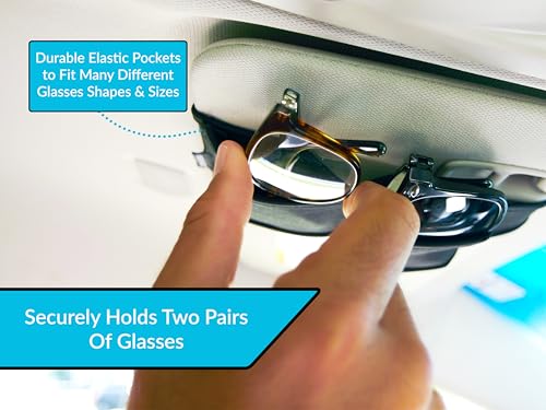 Image of Sunglasses Holder for Car Visor - Dual Storage Holds 2 Pairs | One-Hand Operation, Scratch-Proof, Universal Fit | Glasses Organizer for Vehicle Visor (Black)